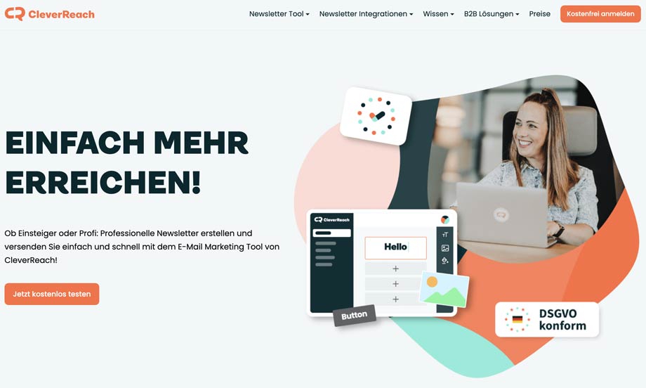 CleverReach Newsletter-Editor mit Drag-and-Drop-Oberfläche