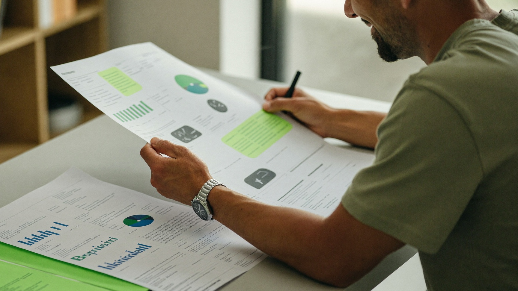Ausgedruckte Auswertungen von KI-Referrals und Crawler-Zugriffen bei der GEO-Analyse
