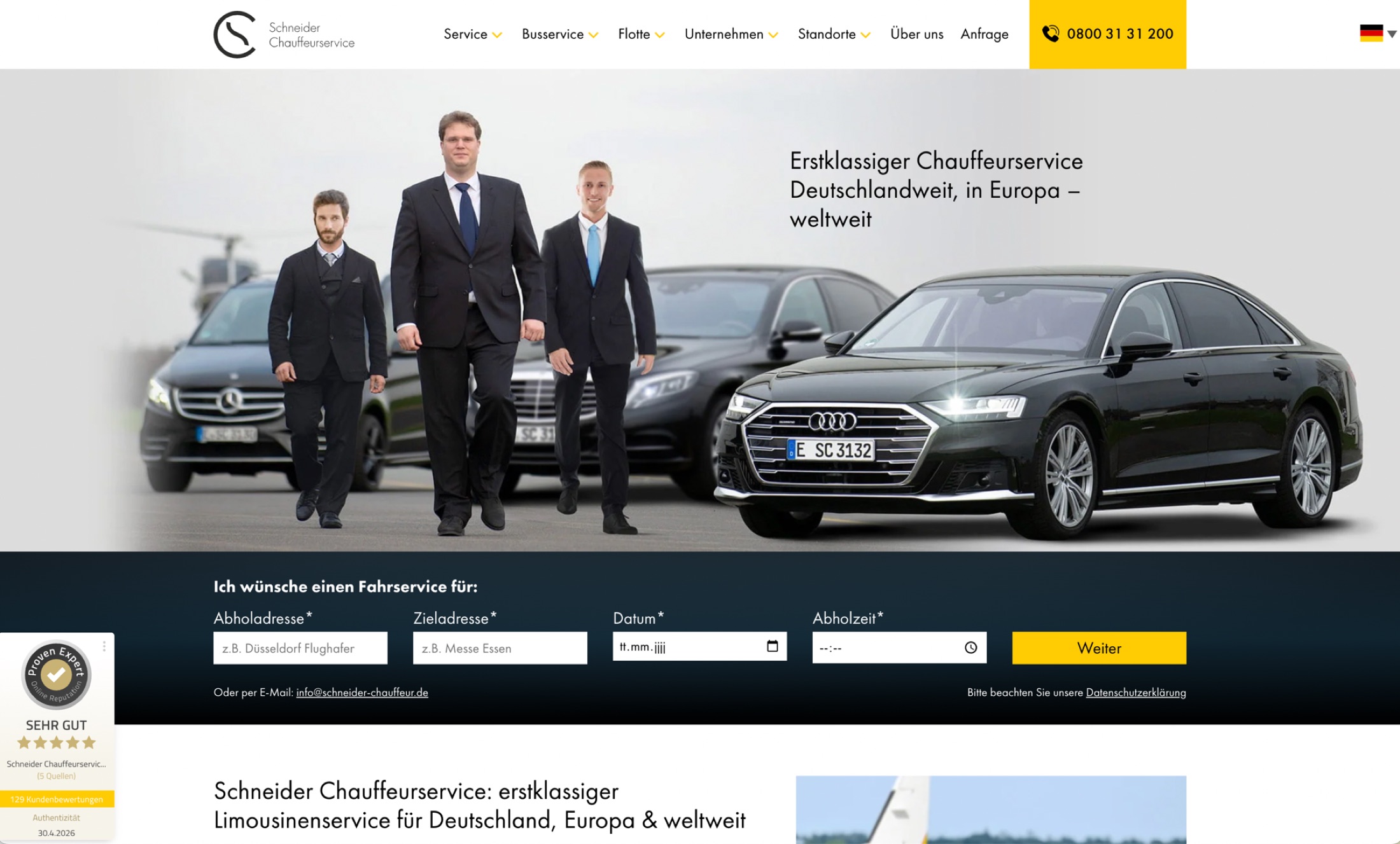 Schneider Chauffeur Service – Erstklassiger Chauffeurservice, WordPress-Website von inventivo